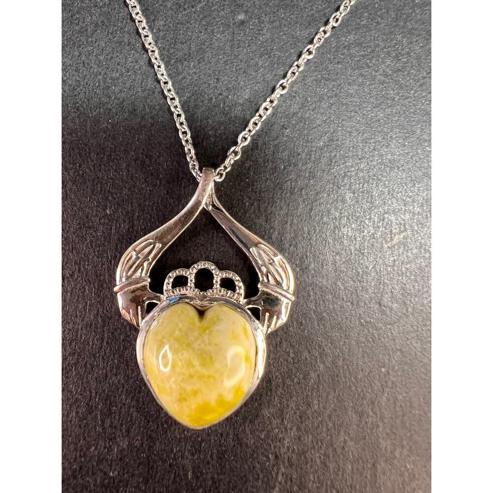 NEW Connemara marble claddagh pendant in sterling silver